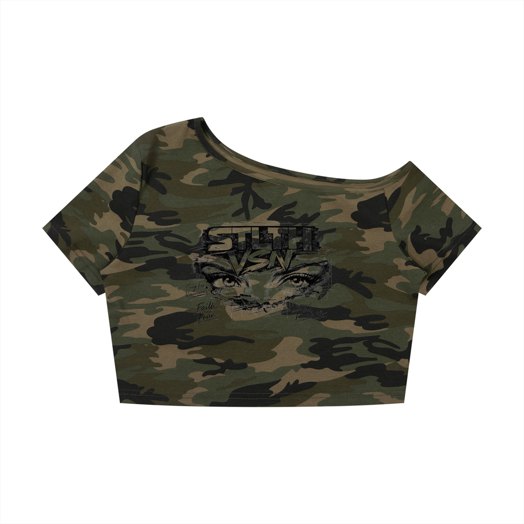 Women's Camo Off-Shoulder Crop T-Shirt