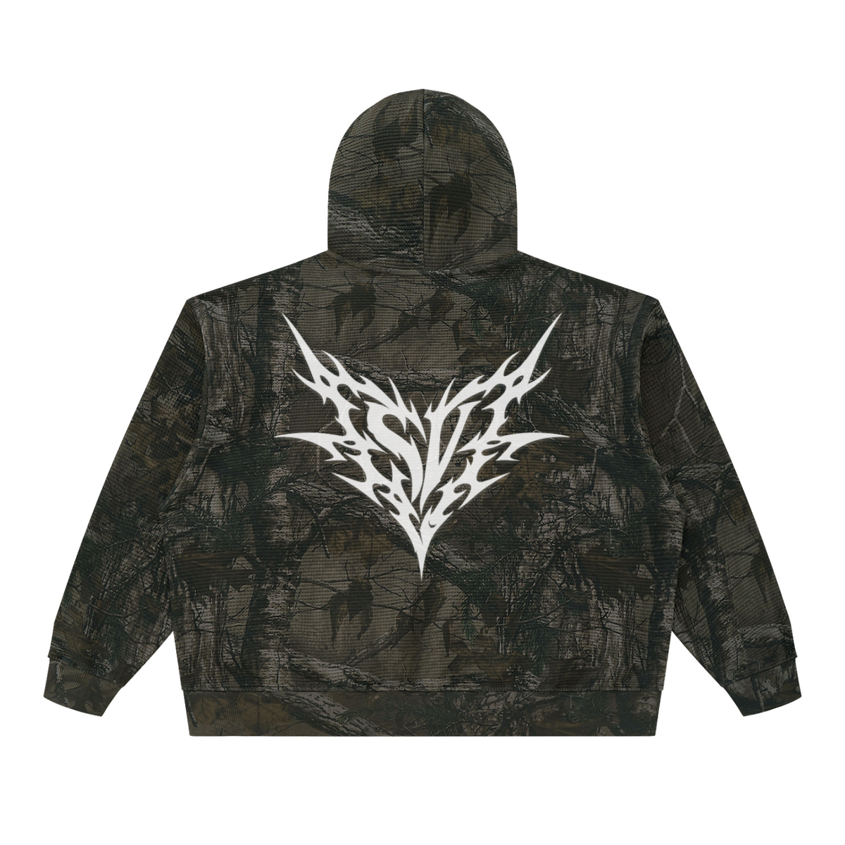White Waffle Tree Camo Boxy Hoodie