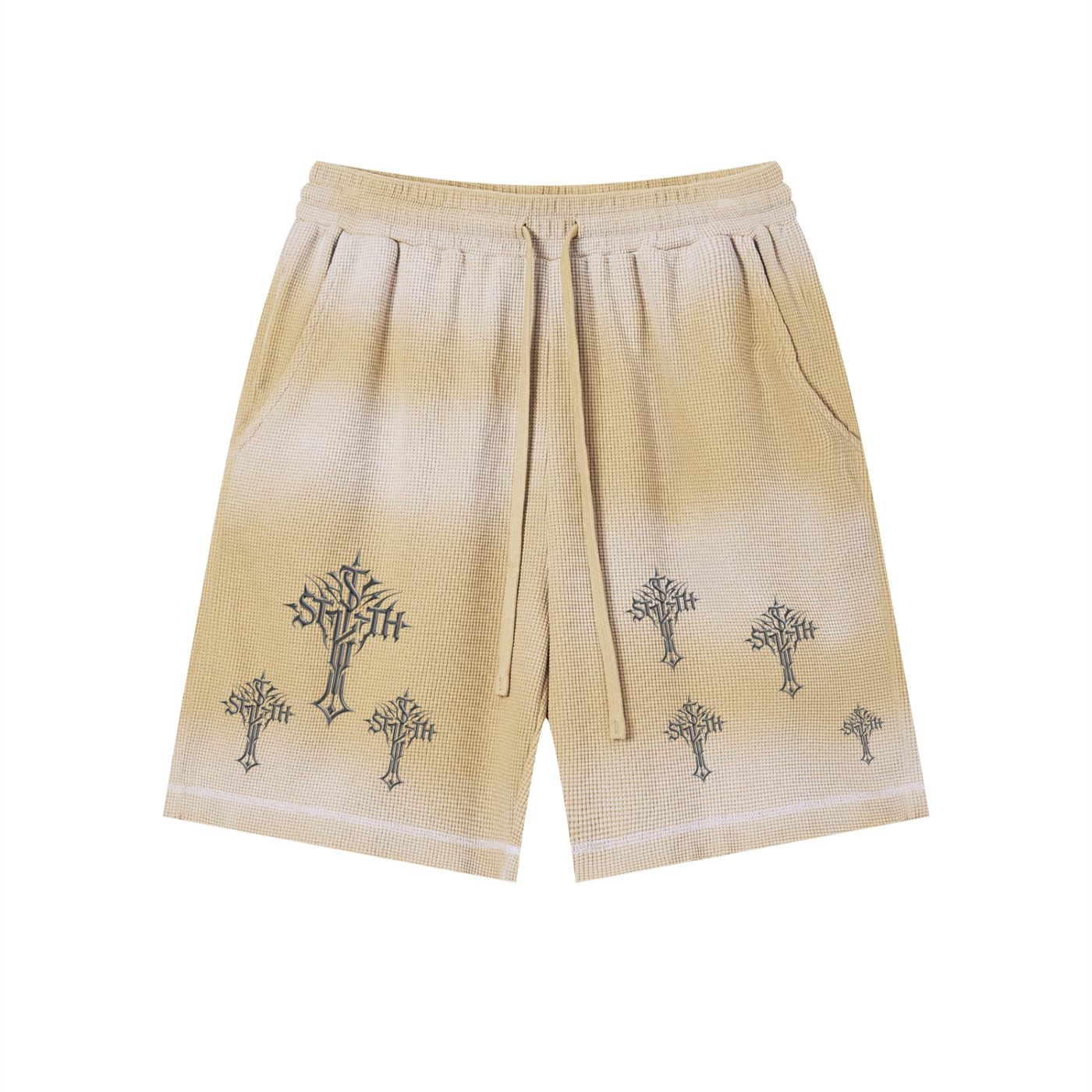 Unisex Sunfade Waffle Raw Hem Shorts