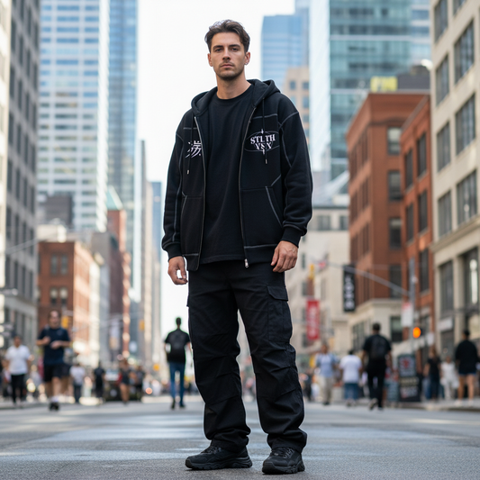 Contrast-Stitched Boxy Fleece Zip Hoodie