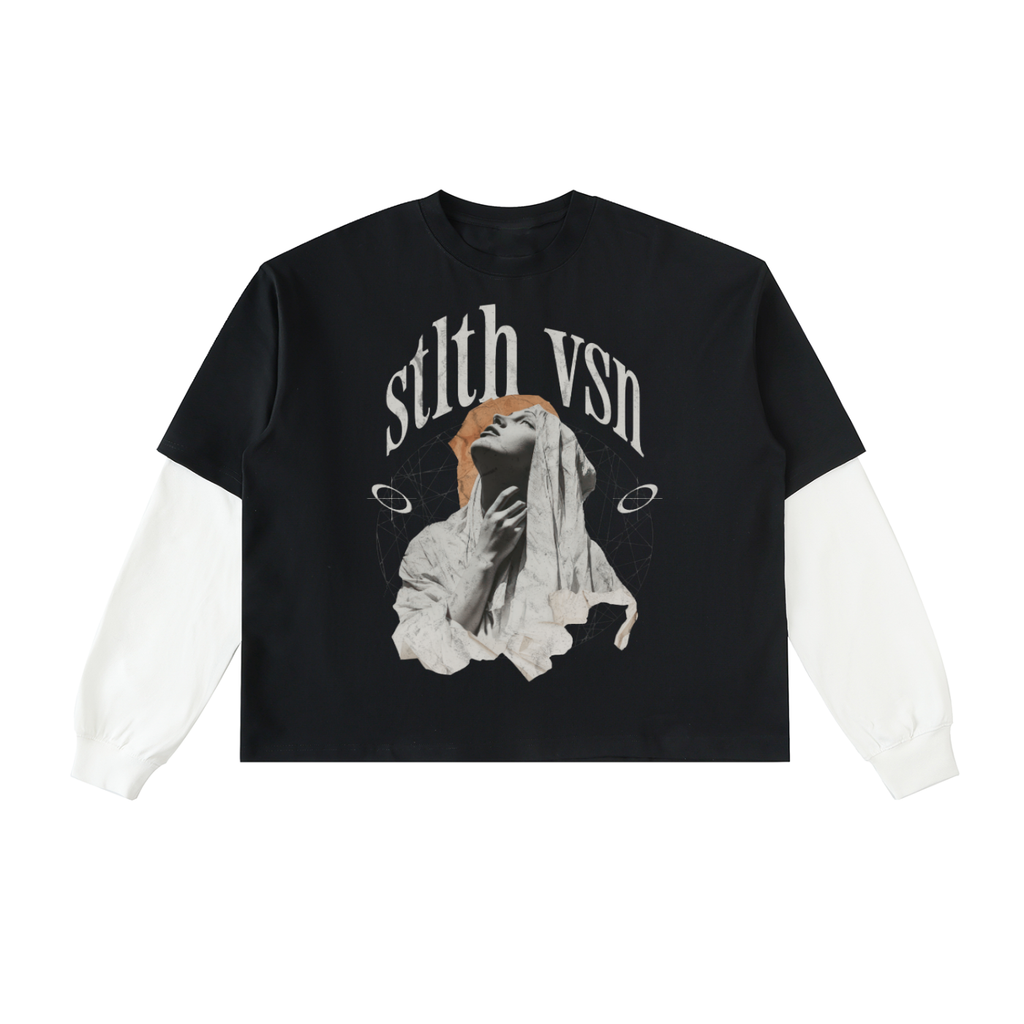 Layered Contrast Sleeve Cotton T-Shirt