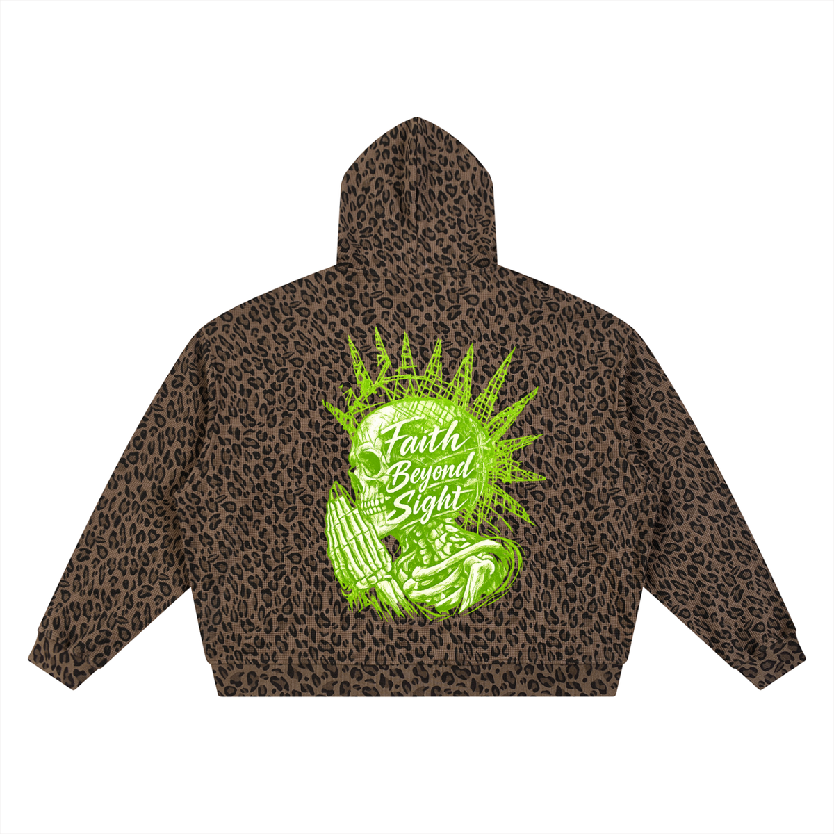 Green Leopard Print Waffle Full Zip Hoodie