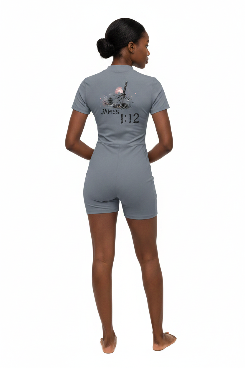 Women's Quarter-Zip Short Sleeve Romper